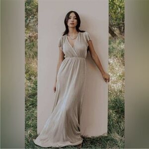 Elegant Cream Maxi Dress with V-Neck